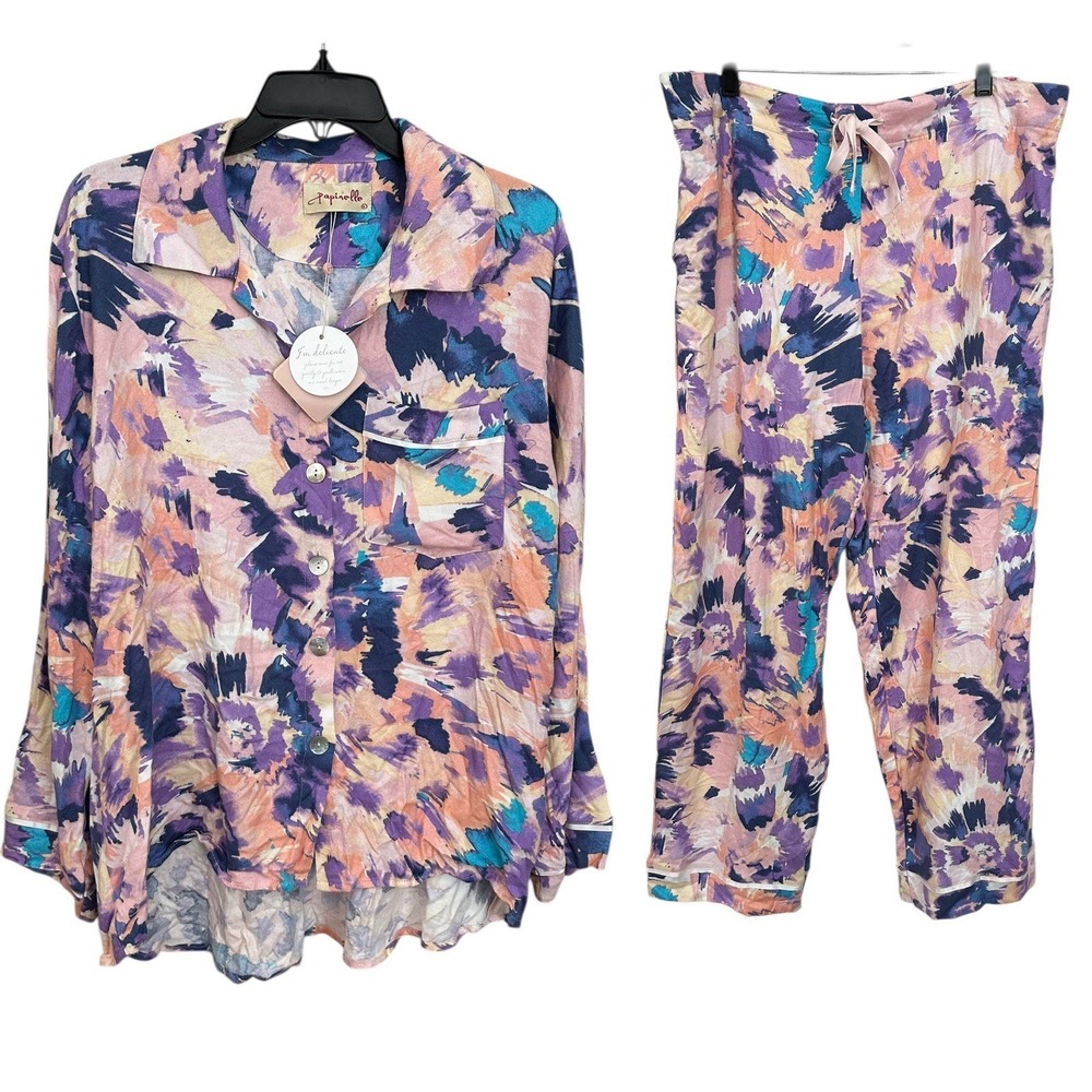 Papinelle Pajama Set Large Full-Length PJs Colorful Long Sleeve & Pants #X12-9